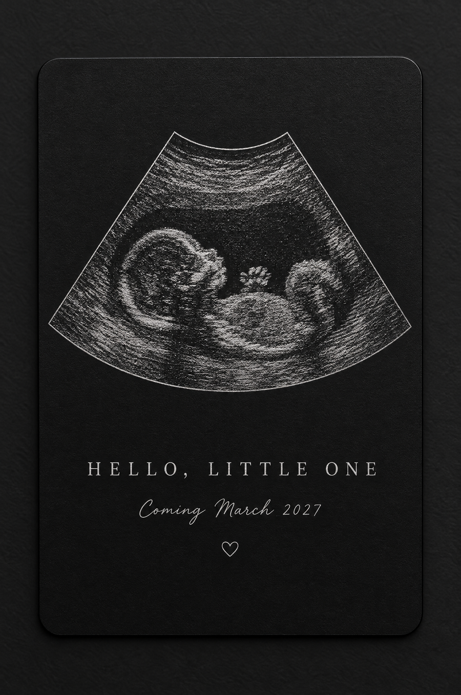 Hello, little one: an ultrasound scan in the scan fan, engraved on a black aluminum wallet card